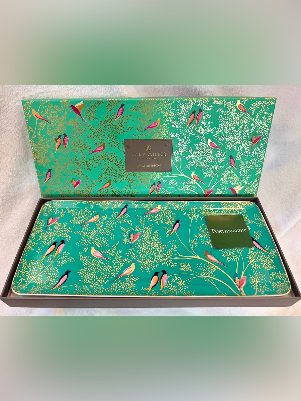 NWT Portmeirion Sara Miller Gold Embellished Chelsea Sandwich Tray